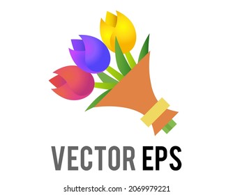 The isolated vector bouquet of pink, blue and yellow flowers icon with green stems tied together, used for Valentine’s Day, Mother’s Day and other special occasions