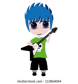 Isolated vector of boy playing electric guitar
