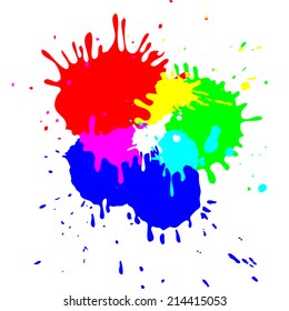 Isolated vector bright RGB blots, red, green, blue mix colors