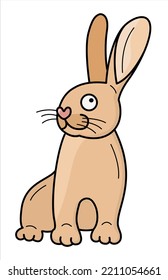 Isolated vector brown color hare with black outline. Easter, spring, summer theme.