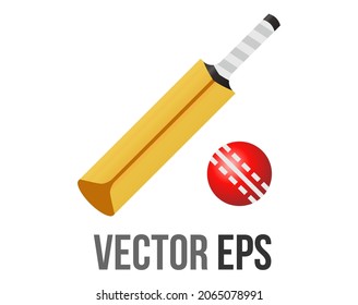 The isolated vector brown cricket bat and red ball icon