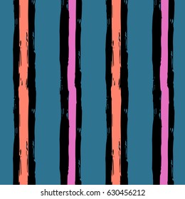 Isolated Vector Brush Strokes Striped Seamless Pattern. Vibrant geometric lines background. Hand drawn stripes pattern for print, textile design, fashion. Distress painted texture.