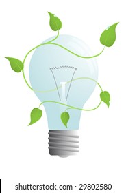 isolated vector bulb with green leaves