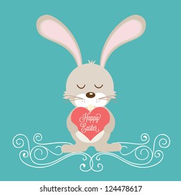 Isolated vector bunny on blue background. Easter card