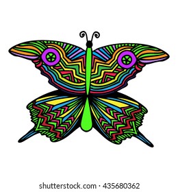 Isolated vector butterfly. Hand drawn ornamental illustration.