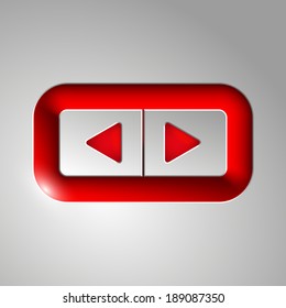 Isolated vector button arrow sign with red border, reflection and shadow on background
