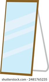Isolated vector cartoon design with floor mirror stand. bedroom interior set fashion beauty furniture room floor large mirror stand illustration