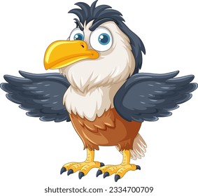 An isolated vector cartoon illustration of an owl standing with wide open wings