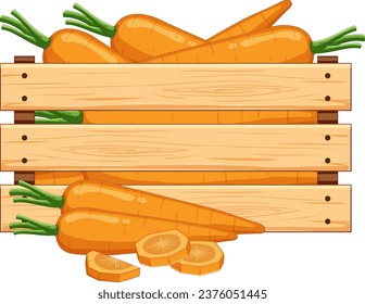 An isolated vector cartoon illustration of a wooden crate filled with carrots