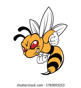 Isolated vector cartoon image of an angry orange hornet