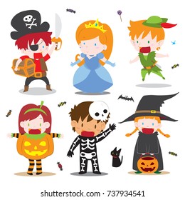 Isolated Vector Cartoon Kids Wearing Halloween Stock Vector (Royalty ...