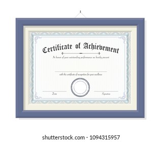 The isolated vector certificate of achievement on wooden picture frame