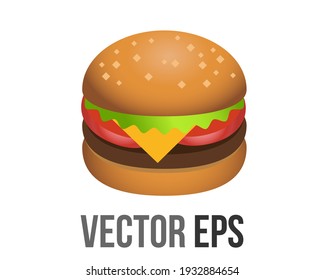 Icono vectorial aislado cheeseburger con pentana de carne de res hamburguesa, bollo de sésamo, queso, lechuga, tomate