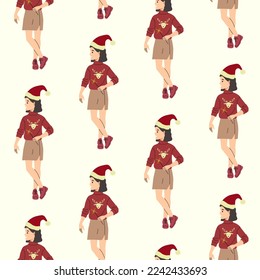 Isolated vector Christmas character. Colored seamless pattern. Merry Christmas and Happy New Year

