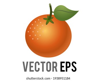 Naranja de cítricos vectoriales aislados, mandarina con hoja verde, icono de tallo