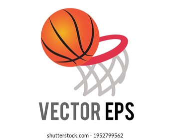 The isolated vector classic gradient orange basketbal game ball icon with red ring and net