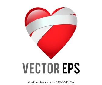 The isolated vector classic love red glossy mending heart icon with bandage across one side, used for healing, recovery, or to express sympathy for someone going through a difficult time

