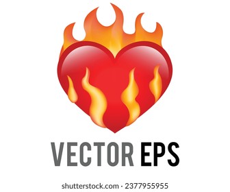 El aislado vector clásico amor rojo brillante corazón en el ícono del fuego, usado para el deseo, la lujuria, el sentido de quemar un amor pasado y seguir adelante