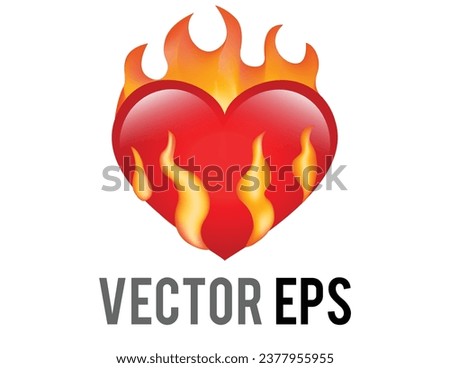 The isolated vector classic love red glossy heart on fire icon, used for desire, lust, sense of burning a past love and moving on