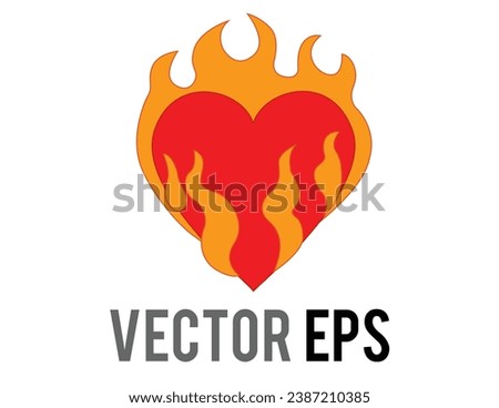 The isolated vector classic love red glossy heart on fire icon, used for desire, lust, sense of burning a past love and moving on