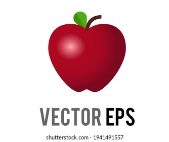 The isolated vector classic red delicious apple icon, shown with stem, single, green leaf