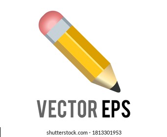 The isolated vector classic yellow pencil emoji icon with sharpened tip, pink eraser, used for content concerning writing, drawing and schooling
