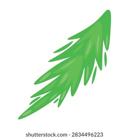 Isolated vector clipart illustration of a stylized green pine or fir branch with soft detail texture. Ideal for creating forest scenes, seamless patterns, children's book layouts, and botanical holiday designs.