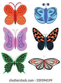 Isolated vector collection of colorful butterflies with different shapes and patterns - Eps 10 vector and illustration