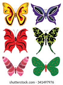 Isolated vector collection of colorful butterflies with different shapes and patterns - Eps 10 vector and illustration