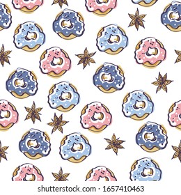 Vektorillustration-Farbskizze aus nahtlosem Muster mit Donuts und Badyan einzeln