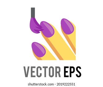 The isolated vector colored purple nail polish being applied to finger nails icon, used to display an air of nonchalance or indifference