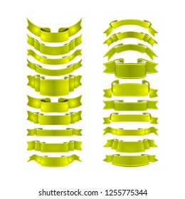 isolated vector colored satin ribbons set - green and yellow