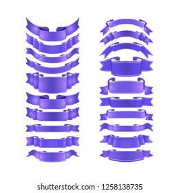 isolated vector colored satin ribbons set - purple and violet