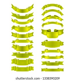 isolated vector colored satin ribbons set - green and yellow