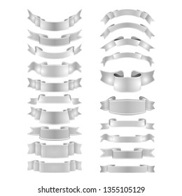 isolated vector colored satin ribbons set - silver
