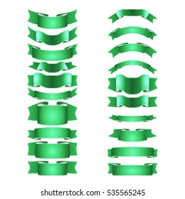 isolated vector colored satin ribbons set - green