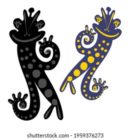 Isolated vector colorful and black and white design illustration set of detailed silhouettes of aliens. The design is perfect for wallpaper, wrapping paper, packaging, textiles, clothes