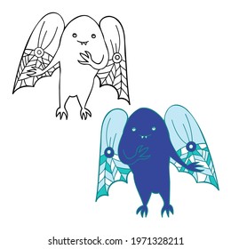 Isolated vector colorful design lined illustration icon of a light blue alien moth. The design is perfect for stickers, logos, icons, badges, packaging, cards, postcards, stationery