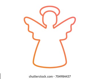 Isolated vector colorful gradient pink to orange Christmas angel line icon svg
