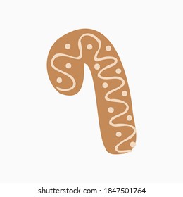 Isolated vector colorful illustration of classical ginger bread cookie of Christmas candy in pastel brown with white ornaments. The design is perfect for stickers, cards, decorations, advertisements