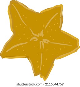 Isolated vector colourful averrhoa carambola in cartoon style. Exotic fruits concept. Vegetarian, organic food.