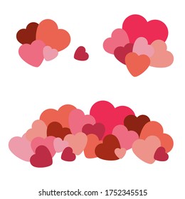 Isolated Vector Composition of Red and Pink Hearts on White Background. Graphic Design In The Concept of Love. Love Symbol And Emblem for Valentines Day, Wedding, Birthday and Holiday.