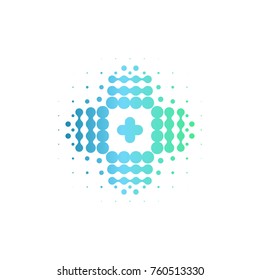 Isolated vector cross icon. Abstract assistance sign. Pharmacy halftone stylish logo.