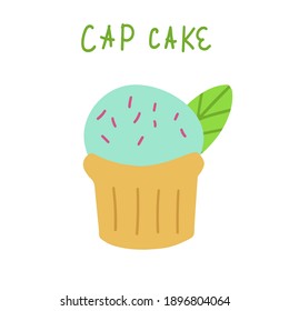 Isolated vector cupcake with cream. Cute dessert illustration on white background