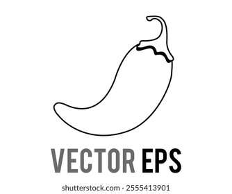 The isolated vector curled Mexican chili pepper black line icon with stem, representing some foot hot and spicy