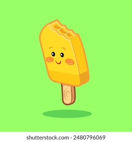 Isolated Vector Cute Cartoon of Banana Popsicle Mascot.