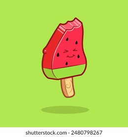 Isolated Vector Cute Cartoon of Watermelon Ice Cream Stick Mascot.