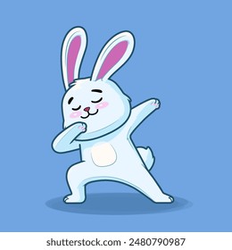 Isolated Vector of Cute Rabbit Dabbing Pose in Cute Cartoon Style Illustration.