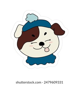 the isolated vector cutest little dog in the blue hat for christmas stickers