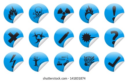 Isolated vector Danger icon sign collection (set) with shadow on background
